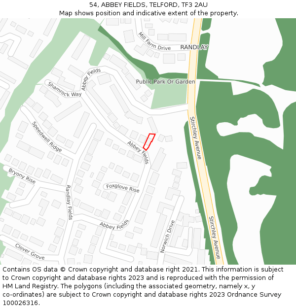 54, ABBEY FIELDS, TELFORD, TF3 2AU: Location map and indicative extent of plot