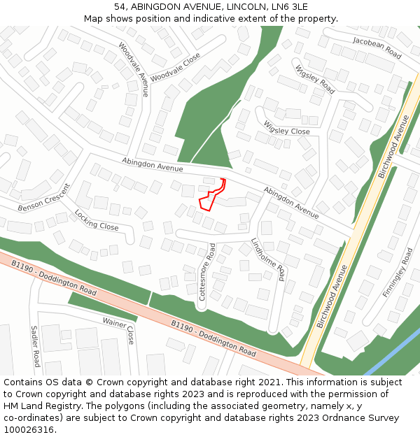 54, ABINGDON AVENUE, LINCOLN, LN6 3LE: Location map and indicative extent of plot