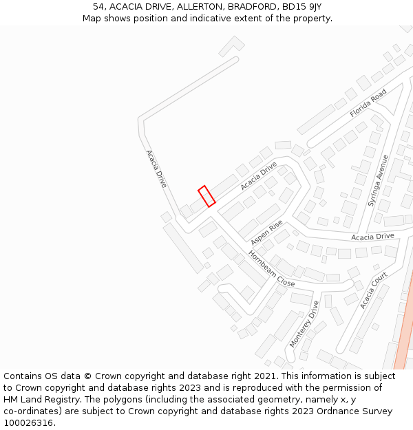 54, ACACIA DRIVE, ALLERTON, BRADFORD, BD15 9JY: Location map and indicative extent of plot