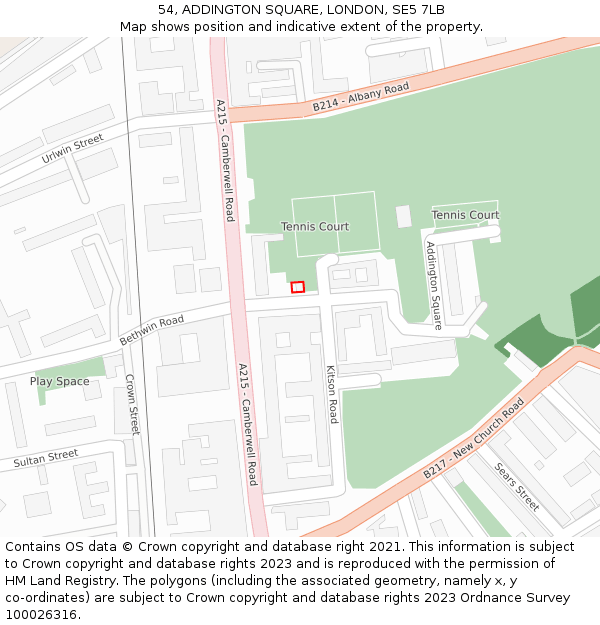 54, ADDINGTON SQUARE, LONDON, SE5 7LB: Location map and indicative extent of plot