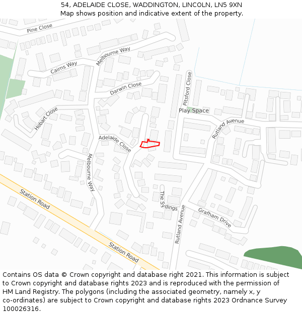 54, ADELAIDE CLOSE, WADDINGTON, LINCOLN, LN5 9XN: Location map and indicative extent of plot