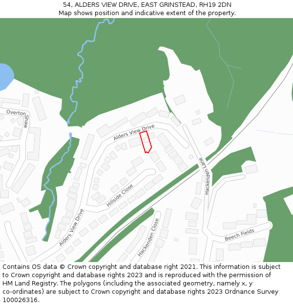 54, ALDERS VIEW DRIVE, EAST GRINSTEAD, RH19 2DN: Location map and indicative extent of plot