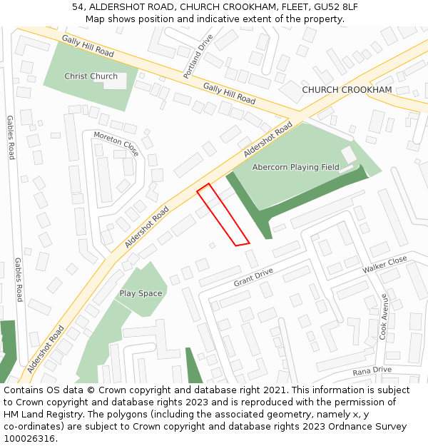 54, ALDERSHOT ROAD, CHURCH CROOKHAM, FLEET, GU52 8LF: Location map and indicative extent of plot