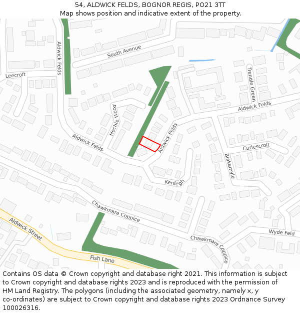 54, ALDWICK FELDS, BOGNOR REGIS, PO21 3TT: Location map and indicative extent of plot