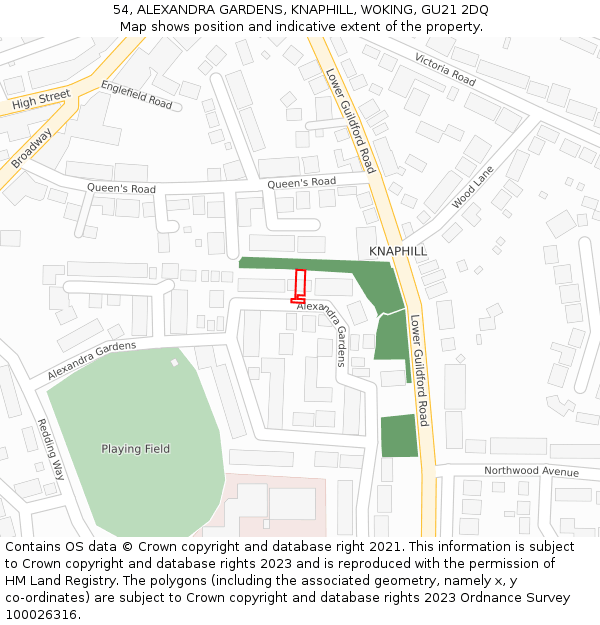 54, ALEXANDRA GARDENS, KNAPHILL, WOKING, GU21 2DQ: Location map and indicative extent of plot