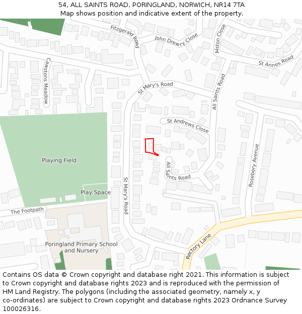 54, ALL SAINTS ROAD, PORINGLAND, NORWICH, NR14 7TA: Location map and indicative extent of plot