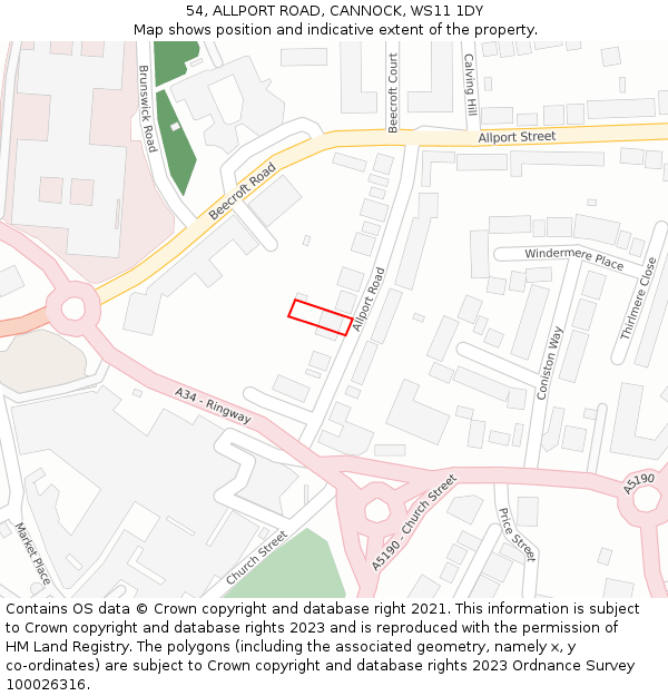 54, ALLPORT ROAD, CANNOCK, WS11 1DY: Location map and indicative extent of plot