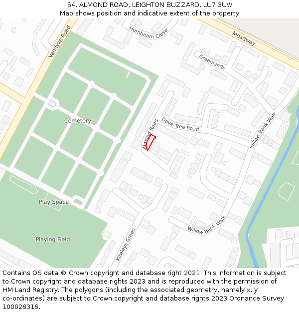 54, ALMOND ROAD, LEIGHTON BUZZARD, LU7 3UW: Location map and indicative extent of plot