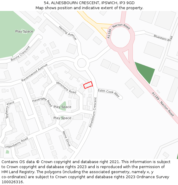 54, ALNESBOURN CRESCENT, IPSWICH, IP3 9GD: Location map and indicative extent of plot