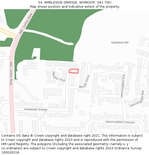 54, AMBLESIDE GRANGE, WORKSOP, S81 7QH: Location map and indicative extent of plot