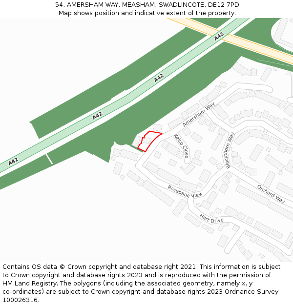 54, AMERSHAM WAY, MEASHAM, SWADLINCOTE, DE12 7PD: Location map and indicative extent of plot