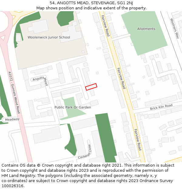 54, ANGOTTS MEAD, STEVENAGE, SG1 2NJ: Location map and indicative extent of plot