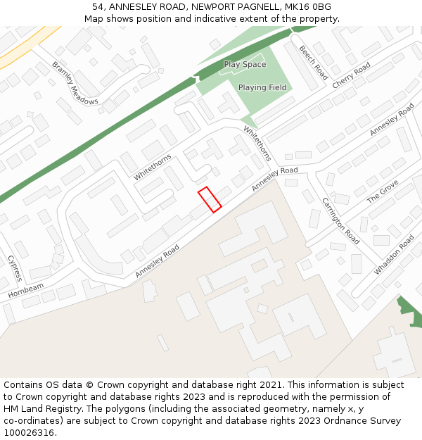 54, ANNESLEY ROAD, NEWPORT PAGNELL, MK16 0BG: Location map and indicative extent of plot