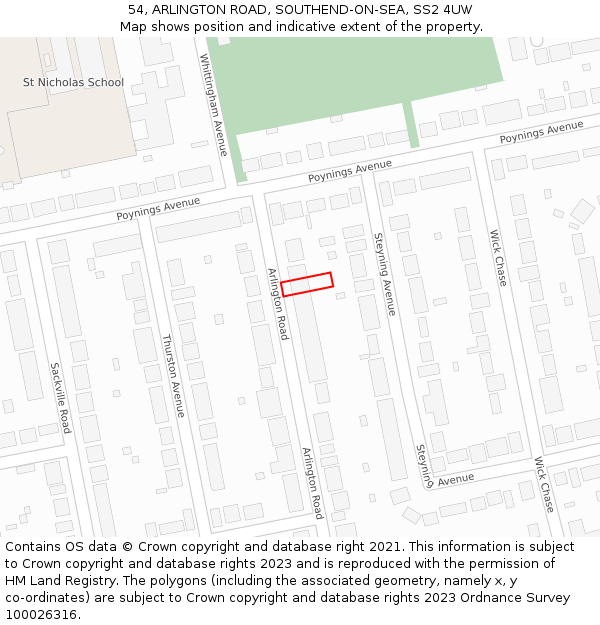 54, ARLINGTON ROAD, SOUTHEND-ON-SEA, SS2 4UW: Location map and indicative extent of plot