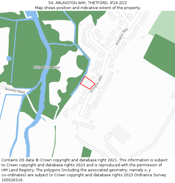 54, ARLINGTON WAY, THETFORD, IP24 2DZ: Location map and indicative extent of plot