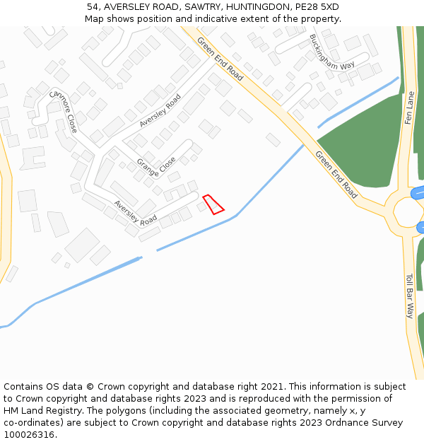 54, AVERSLEY ROAD, SAWTRY, HUNTINGDON, PE28 5XD: Location map and indicative extent of plot