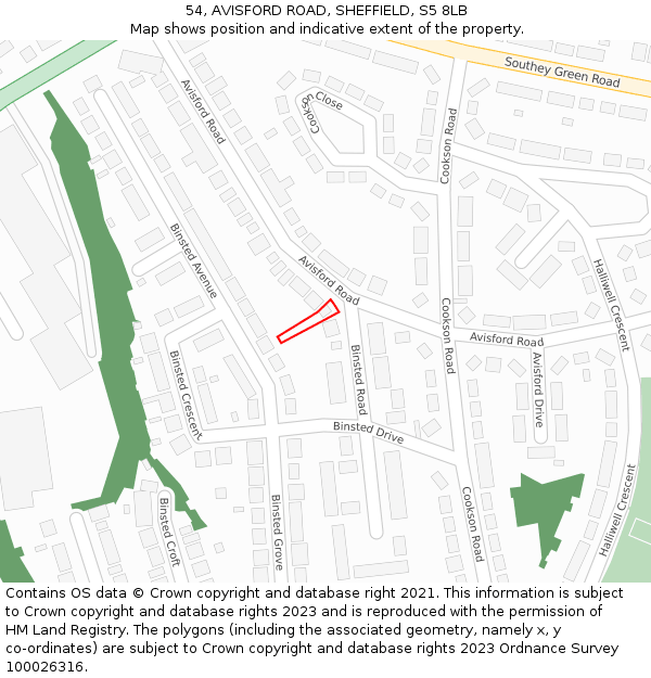 54, AVISFORD ROAD, SHEFFIELD, S5 8LB: Location map and indicative extent of plot