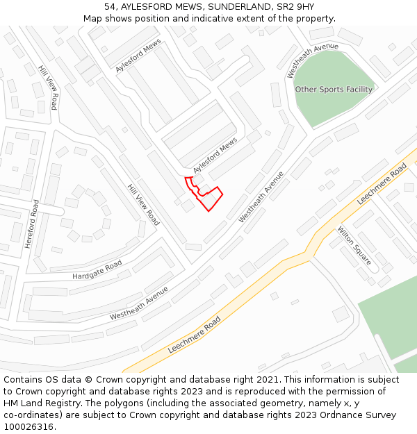 54, AYLESFORD MEWS, SUNDERLAND, SR2 9HY: Location map and indicative extent of plot