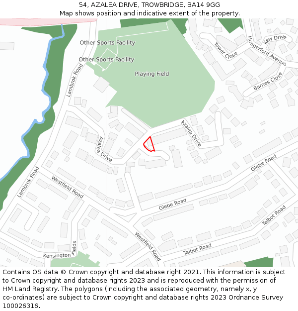 54, AZALEA DRIVE, TROWBRIDGE, BA14 9GG: Location map and indicative extent of plot