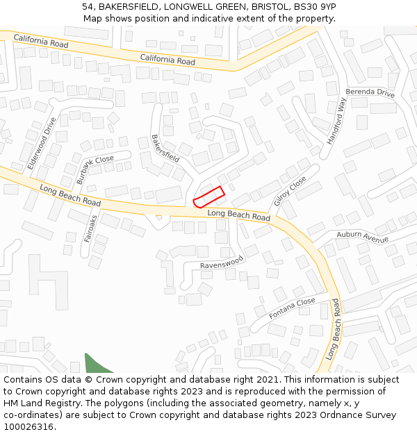 54, BAKERSFIELD, LONGWELL GREEN, BRISTOL, BS30 9YP: Location map and indicative extent of plot