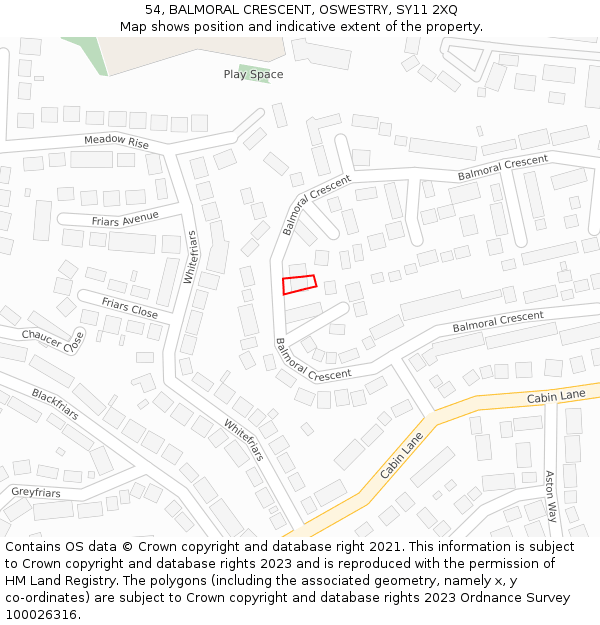 54, BALMORAL CRESCENT, OSWESTRY, SY11 2XQ: Location map and indicative extent of plot