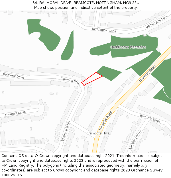 54, BALMORAL DRIVE, BRAMCOTE, NOTTINGHAM, NG9 3FU: Location map and indicative extent of plot