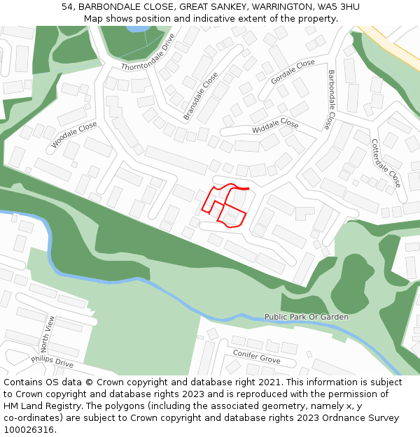 54, BARBONDALE CLOSE, GREAT SANKEY, WARRINGTON, WA5 3HU: Location map and indicative extent of plot