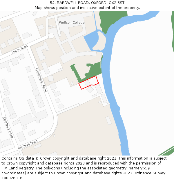 54, BARDWELL ROAD, OXFORD, OX2 6ST: Location map and indicative extent of plot