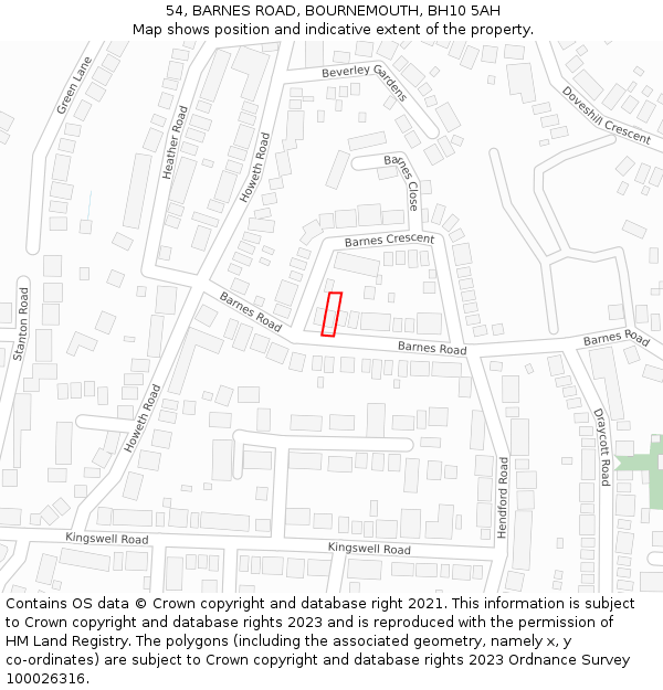 54, BARNES ROAD, BOURNEMOUTH, BH10 5AH: Location map and indicative extent of plot