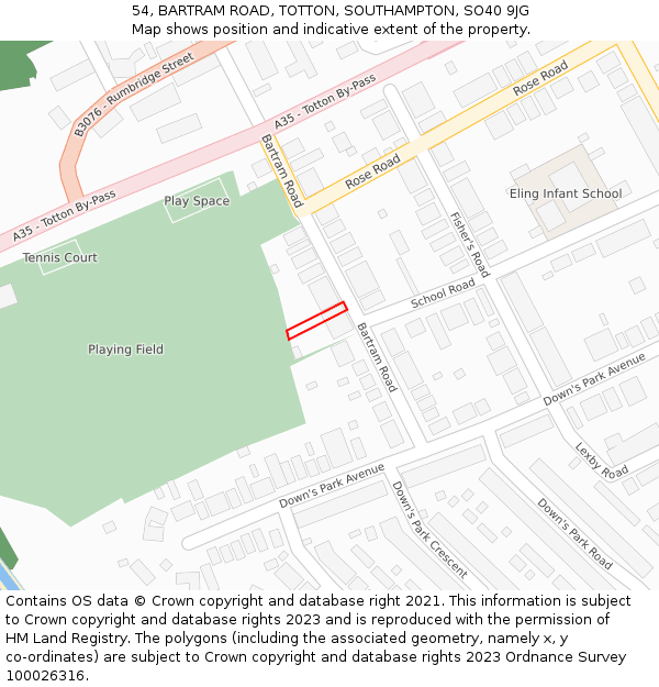 54, BARTRAM ROAD, TOTTON, SOUTHAMPTON, SO40 9JG: Location map and indicative extent of plot