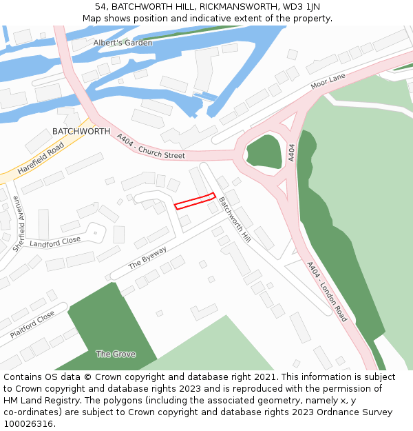 54, BATCHWORTH HILL, RICKMANSWORTH, WD3 1JN: Location map and indicative extent of plot