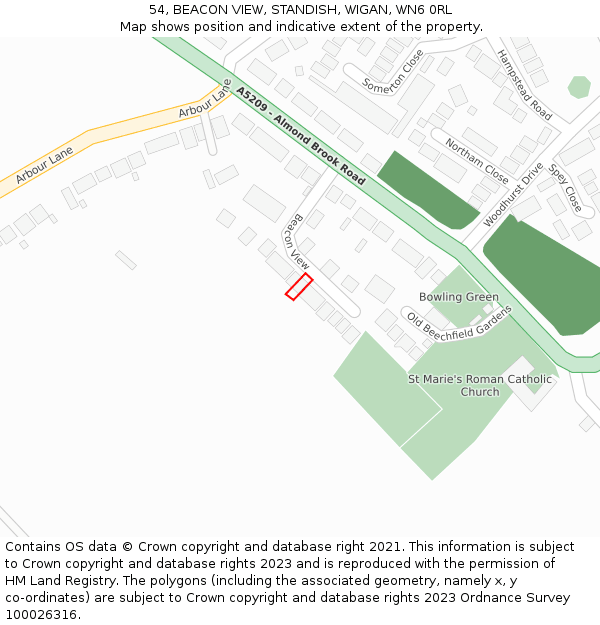 54, BEACON VIEW, STANDISH, WIGAN, WN6 0RL: Location map and indicative extent of plot