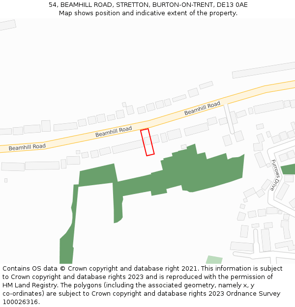 54, BEAMHILL ROAD, STRETTON, BURTON-ON-TRENT, DE13 0AE: Location map and indicative extent of plot