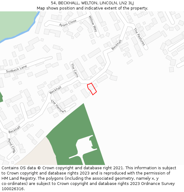 54, BECKHALL, WELTON, LINCOLN, LN2 3LJ: Location map and indicative extent of plot