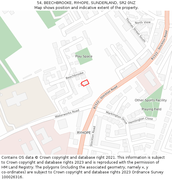 54, BEECHBROOKE, RYHOPE, SUNDERLAND, SR2 0NZ: Location map and indicative extent of plot