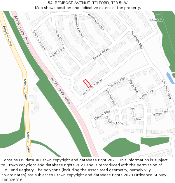 54, BEMROSE AVENUE, TELFORD, TF3 5HW: Location map and indicative extent of plot