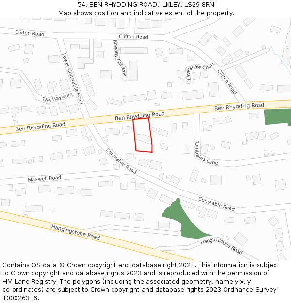 54, BEN RHYDDING ROAD, ILKLEY, LS29 8RN: Location map and indicative extent of plot