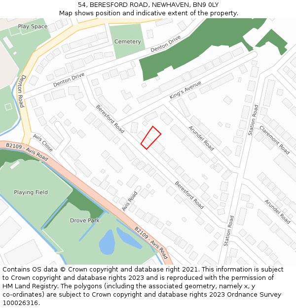 54, BERESFORD ROAD, NEWHAVEN, BN9 0LY: Location map and indicative extent of plot