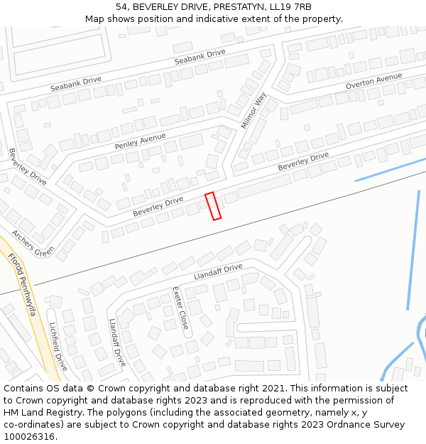 54, BEVERLEY DRIVE, PRESTATYN, LL19 7RB: Location map and indicative extent of plot