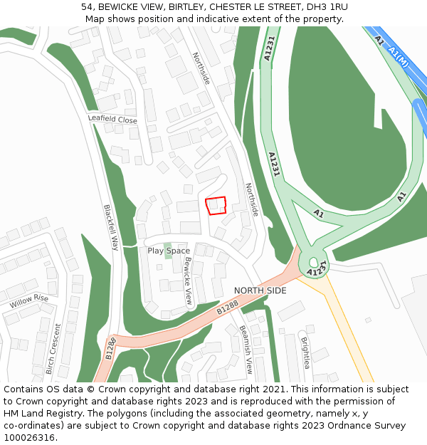 54, BEWICKE VIEW, BIRTLEY, CHESTER LE STREET, DH3 1RU: Location map and indicative extent of plot