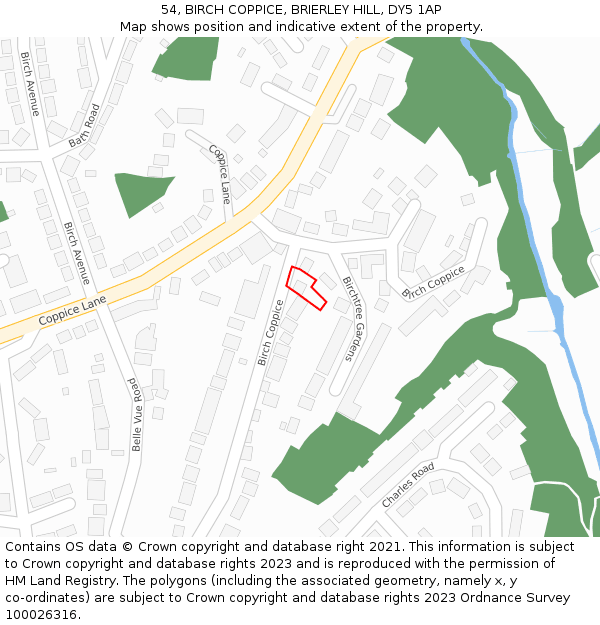 54, BIRCH COPPICE, BRIERLEY HILL, DY5 1AP: Location map and indicative extent of plot