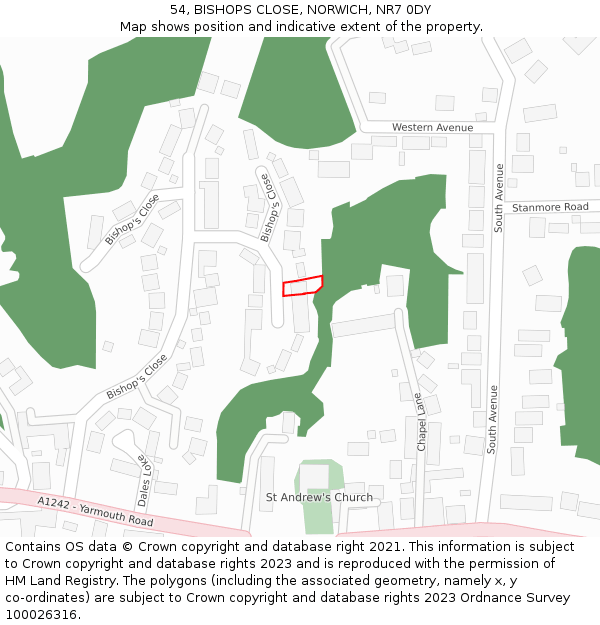 54, BISHOPS CLOSE, NORWICH, NR7 0DY: Location map and indicative extent of plot