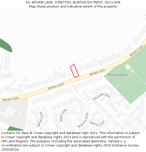 54, BITHAM LANE, STRETTON, BURTON-ON-TRENT, DE13 0HA: Location map and indicative extent of plot