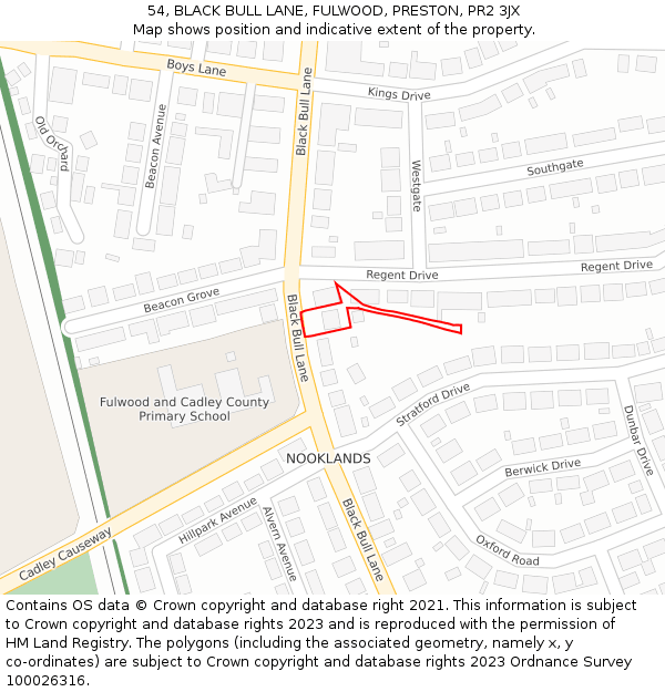 54, BLACK BULL LANE, FULWOOD, PRESTON, PR2 3JX: Location map and indicative extent of plot