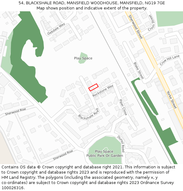 54, BLACKSHALE ROAD, MANSFIELD WOODHOUSE, MANSFIELD, NG19 7GE: Location map and indicative extent of plot