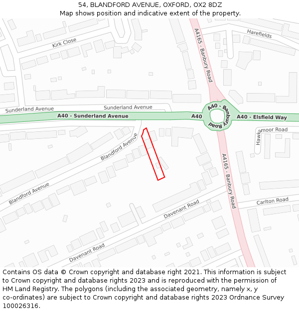 54, BLANDFORD AVENUE, OXFORD, OX2 8DZ: Location map and indicative extent of plot