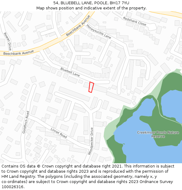 54, BLUEBELL LANE, POOLE, BH17 7YU: Location map and indicative extent of plot