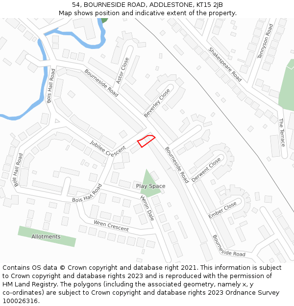 54, BOURNESIDE ROAD, ADDLESTONE, KT15 2JB: Location map and indicative extent of plot