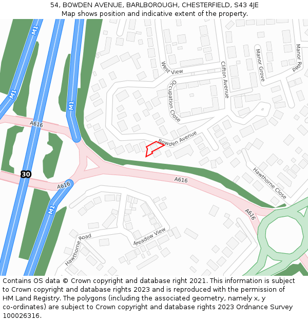 54, BOWDEN AVENUE, BARLBOROUGH, CHESTERFIELD, S43 4JE: Location map and indicative extent of plot