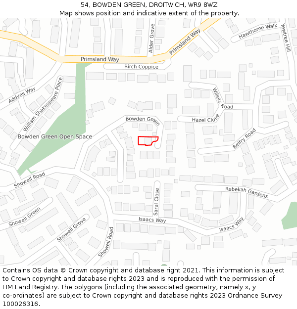 54, BOWDEN GREEN, DROITWICH, WR9 8WZ: Location map and indicative extent of plot